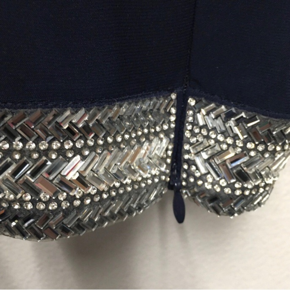 Vince Camuto Beaded Draped Stretch Gown 14 Navy Blue Elegant Formal Gala Wedding - Picture 5 of 14